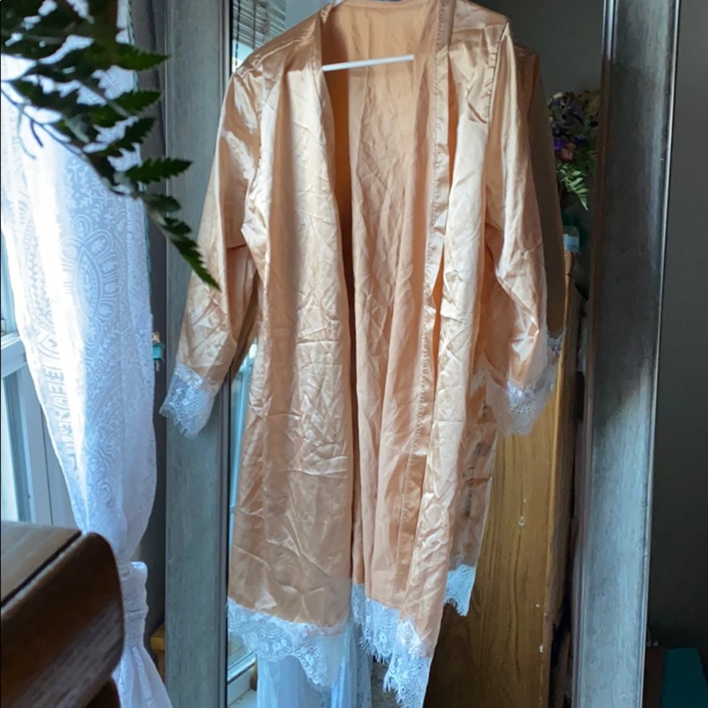 Tan satin lingerie robe